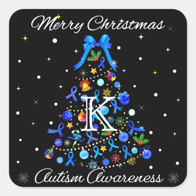 Autism Blue Christmas Tree Quadratischer Aufkleber (Vorderseite)