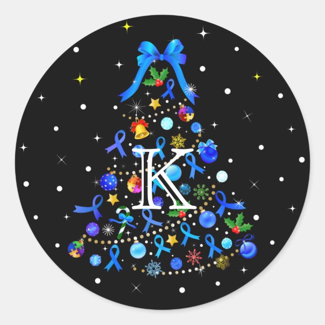 Autism Blue Christmas Tree Runder Aufkleber (Vorderseite)