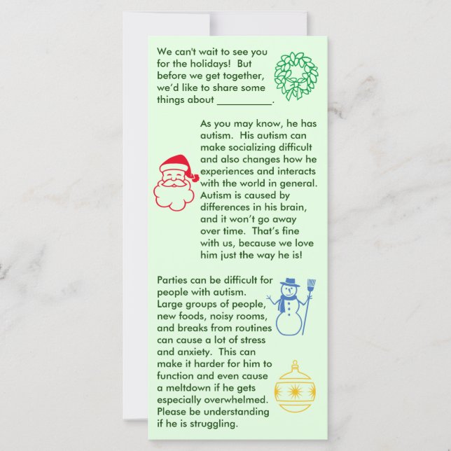 Autism Christmas Boy Flat Card (Vorderseite)