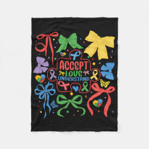 Autism Coquette Bow Puzzle Ribbon Autism Mama Neur Fleecedecke