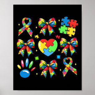 Autism Coquette Bow Puzzle Ribbon Autism Mama Neur Poster