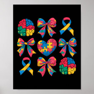 Autism Coquette Ribbon Bow Herz Puzzle Autism Awa Poster