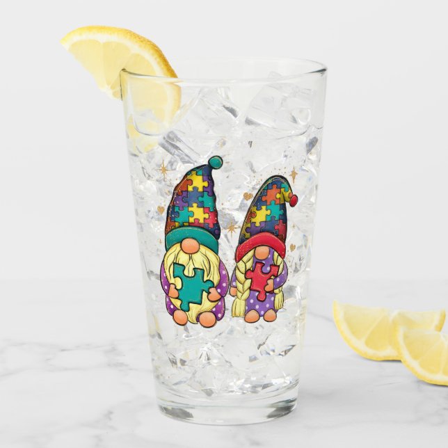 Autism Couple Gnome Glas (Vorderseite Ice)