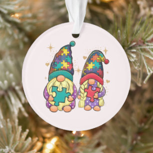 Autism Couple Gnome Ornament