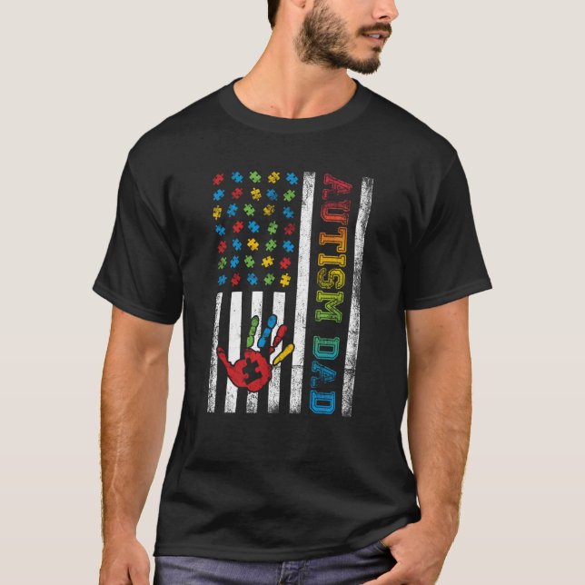 Autism Dad American Flag Autism Awareness T-Shirt (Vorderseite)