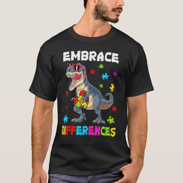 Autism Embrace Differences Dinosaur Rex Kids Cute  T-Shirt (Vorderseite)