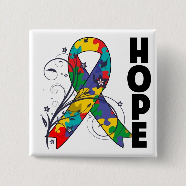 Autism Floral Hope Ribbon Button (Vorderseite)