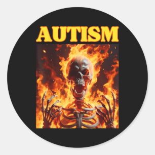 Autism Funny Cringe Hard Skeleton Meme Flames Runder Aufkleber