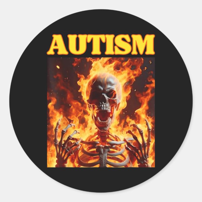 Autism Funny Cringe Hard Skeleton Meme Flames Runder Aufkleber (Vorderseite)