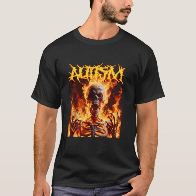 Autism Funny Cringe Hard Skeleton Meme Flames T Sh T-Shirt (Vorderseite)