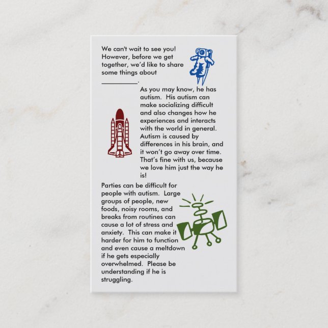Autism Get Together Boy Business Card Visitenkarte (Vorderseite)