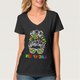 Autism Grandma Messy Bun Sonnenbrille Bandana Mutt T-Shirt