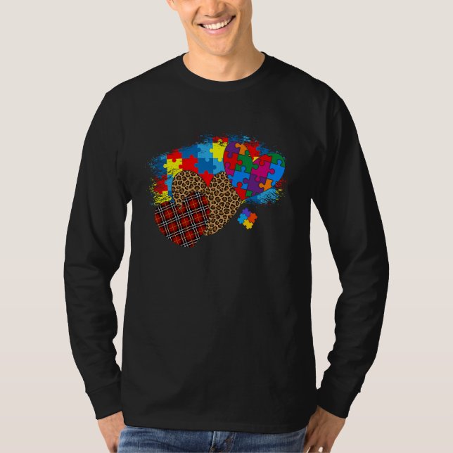 Autism Hearts Leopard Plaid Autism Awareness Men W T-Shirt (Vorderseite)