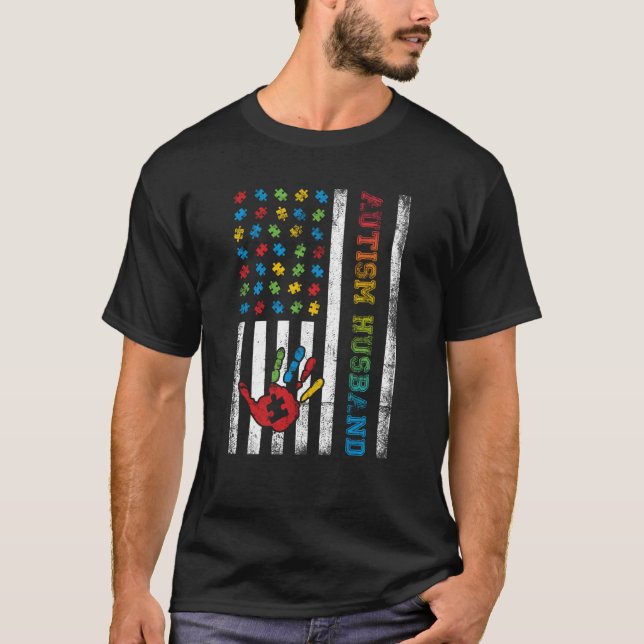 Autism Husband American Flag Autism Awareness T-Shirt (Vorderseite)