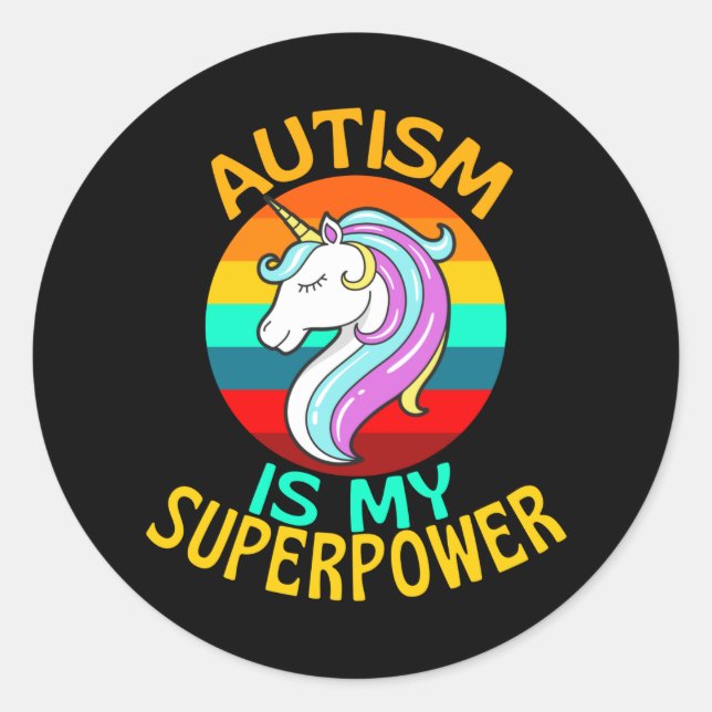 Autism Is My Superpower Unicorn Lover Runder Aufkleber (Vorderseite)