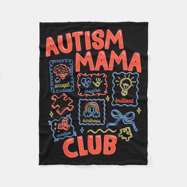 Autism Mama Club Retro Neurodiversitätsbewusstsein Fleecedecke (Vorderseite)