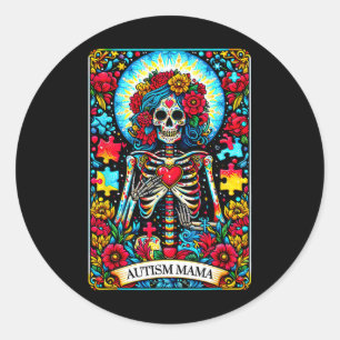 Autism Mama Tarot Card Skeletton Skull Floral Awar Runder Aufkleber
