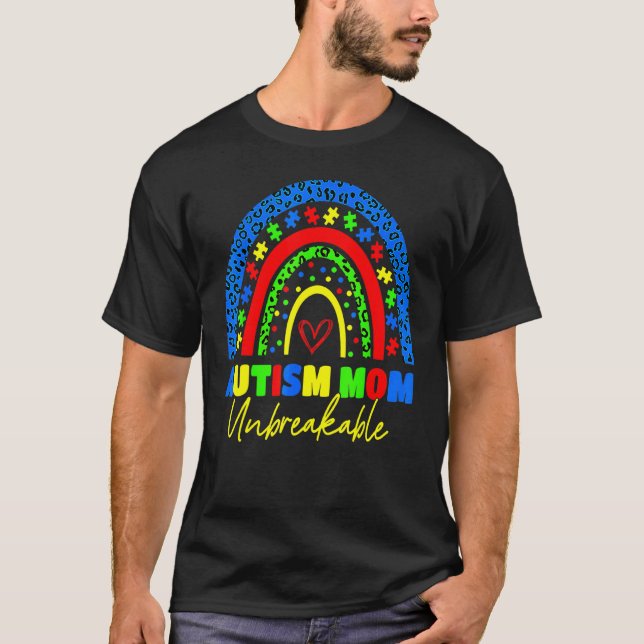 Autism-Mama Unzerbrechlich  Regenbogen-Leopard Fra T-Shirt (Vorderseite)