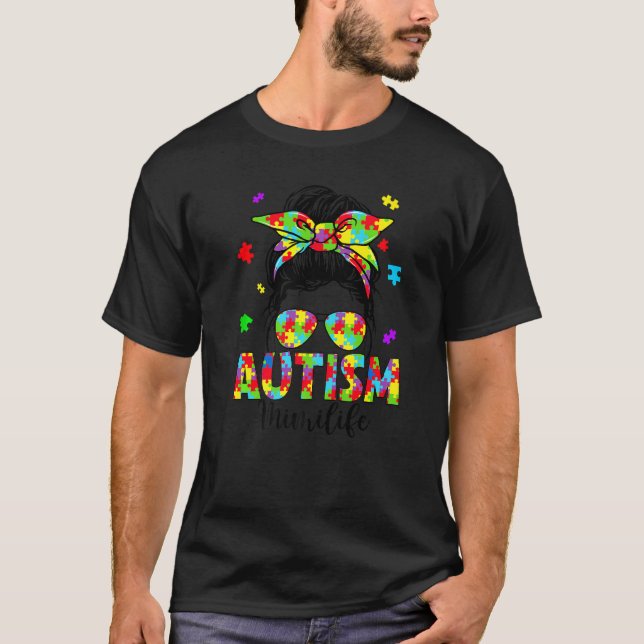 Autism Mimi Messy Bun Puzzle Sonnenbrille Motheru2 T-Shirt (Vorderseite)