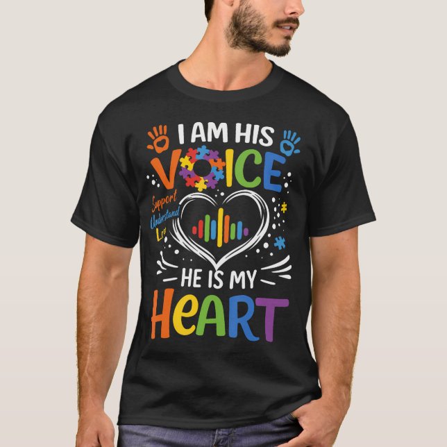 Autism Mom I Am His Voice He Is My Heart Puzzle T-Shirt (Vorderseite)