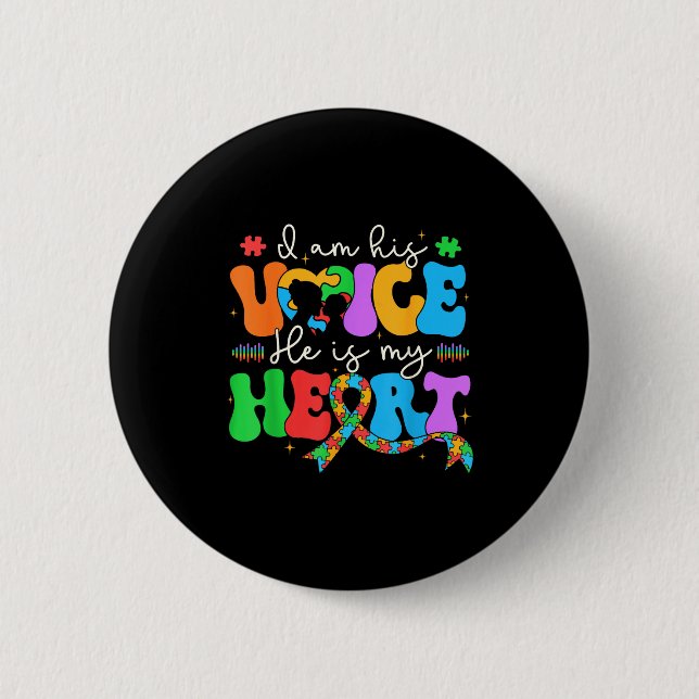 Autism Mom I'm His Voice He Is My Heart Autism Awa Button (Vorderseite)