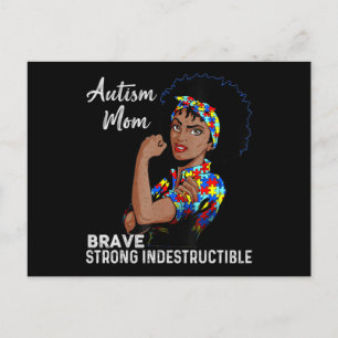 Autism Mom Indestructible Autism Awareness Black W Postkarte
