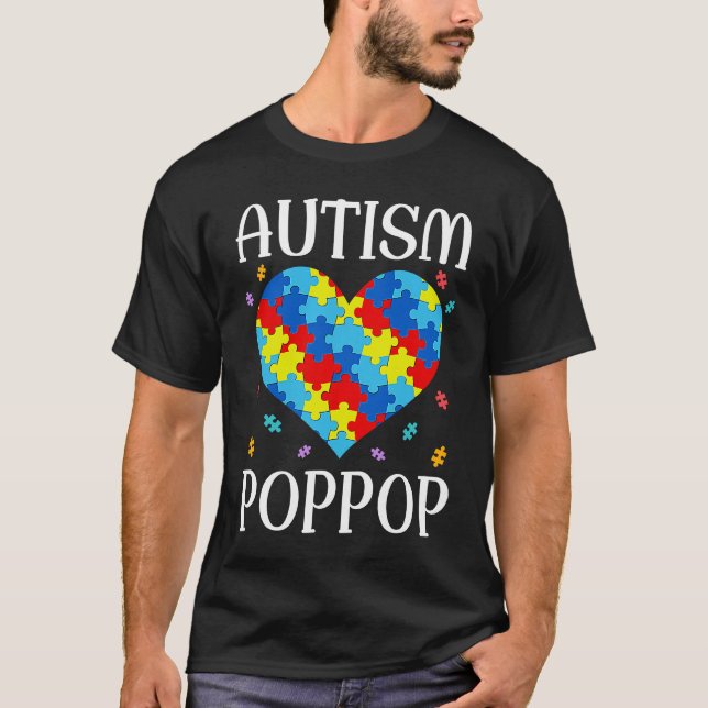 Autism Poppop Matching Family Heart Autism Awarene T-Shirt (Vorderseite)