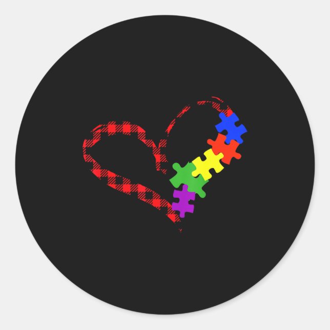 Autism Puzzle Buffalo Plaid Love Christmas Graphic Runder Aufkleber (Vorderseite)