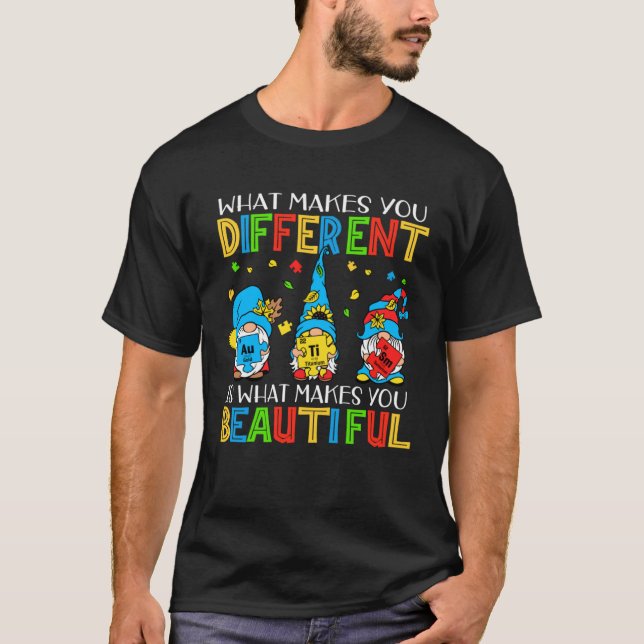 Autism Puzzle Piece Gnomes  Different Beautiful Au T-Shirt (Vorderseite)