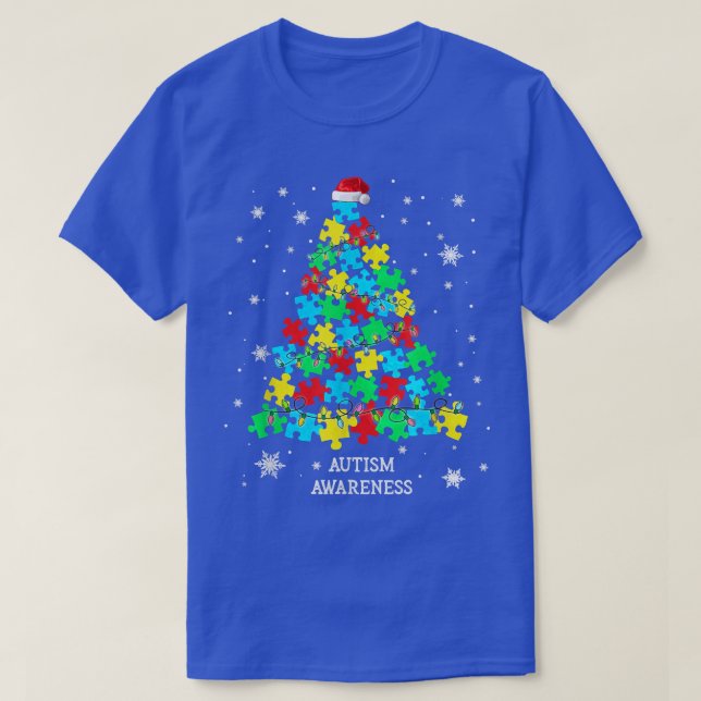 Autism Puzzle Pieces Christmas Tree Xmas Lights Su T-Shirt (Design vorne)