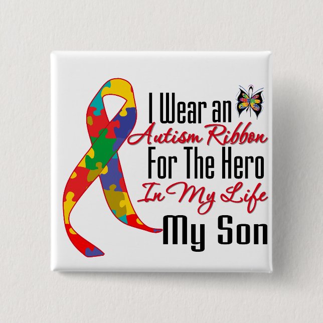 Autism Ribbon Hero in My Life My Son Button (Vorderseite)