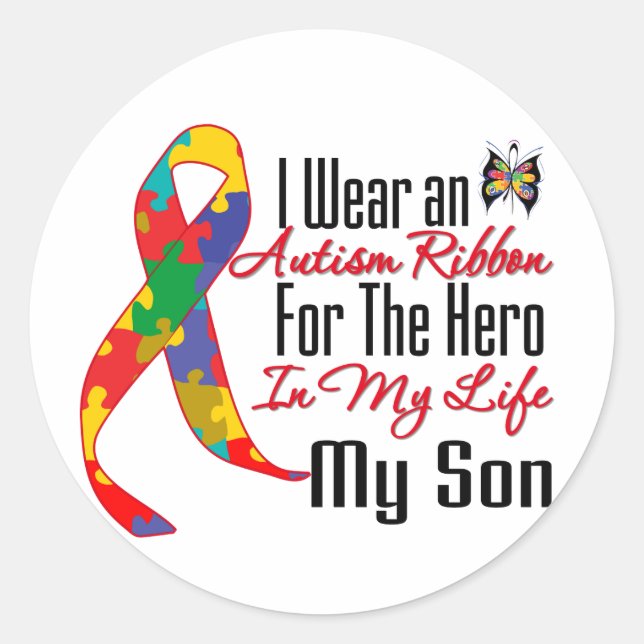 Autism Ribbon Hero in My Life My Son Runder Aufkleber (Vorderseite)