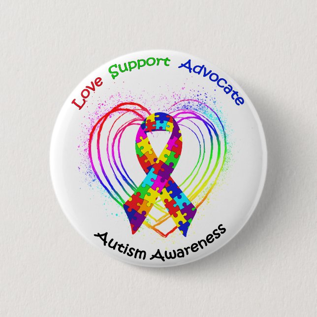 Autism Ribbon on Heart: Button (Vorderseite)