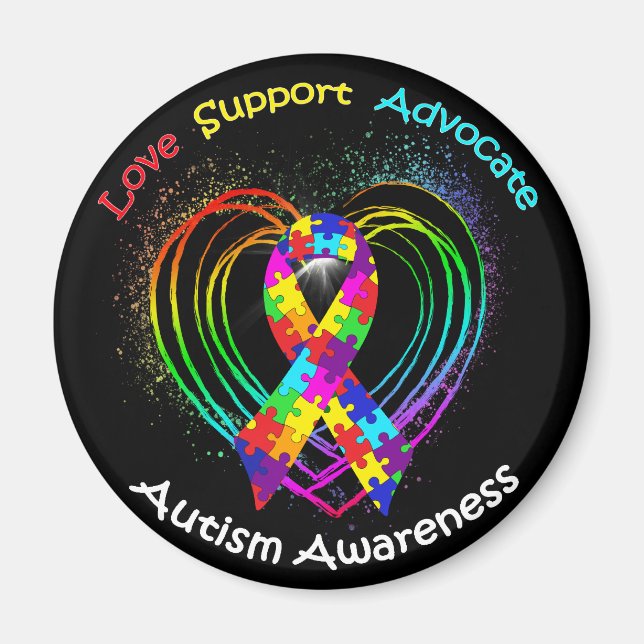 Autism Ribbon on Heart: Magnet (Vorne)