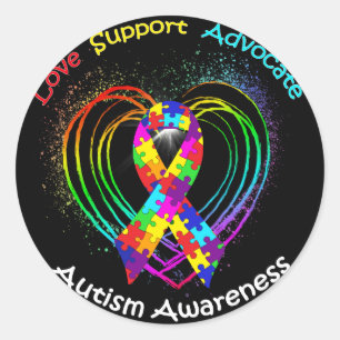 Autism Ribbon on Heart: Runder Aufkleber