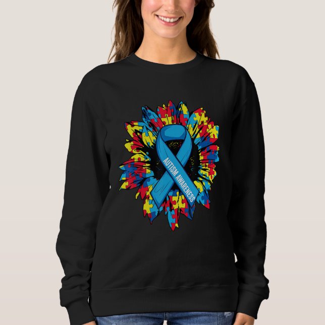Autism Ribbon Sunflower In April We Wear Blue For  Sweatshirt (Vorderseite)