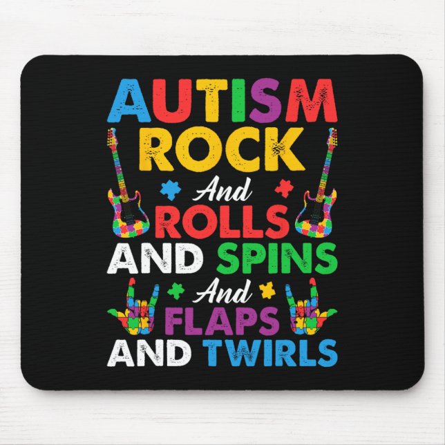 Autism Rock Roll Spin Twirls Gitarrenpuzzle Neurod Mousepad (Vorne)