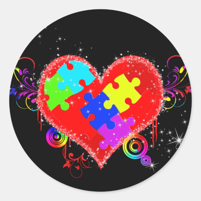 Autism Shining Heart Runder Aufkleber (Vorderseite)