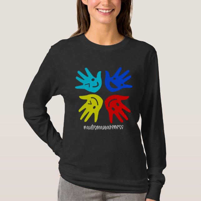 Autism Sign Hand Smile Face Autistic Child Autism  T-Shirt (Vorderseite)