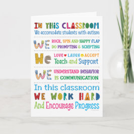 Autism Special Ed Teacher Wertschätzung Karte