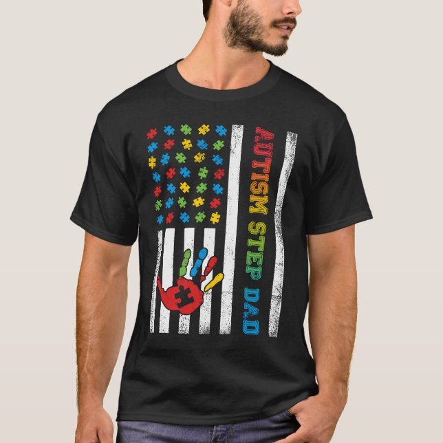 Autism Step Dad American Flag Autism Awareness T-Shirt (Vorderseite)