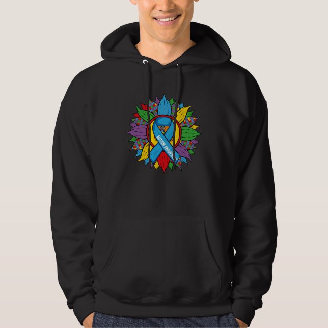 Autism Sunflower Blue Ribbon In April We Wear Blue Hoodie (Vorderseite)