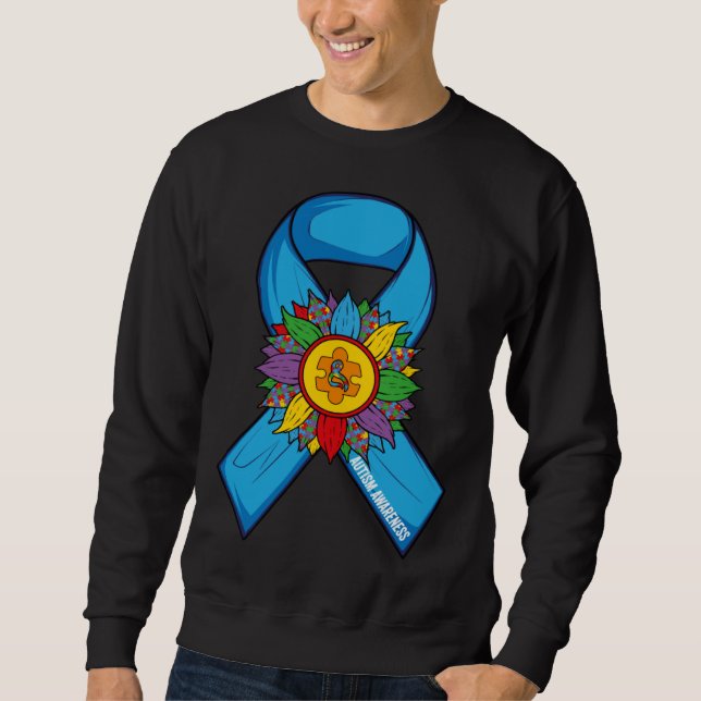 Autism Sunflower Blue Ribbon In April We Wear Blue Sweatshirt (Vorderseite)