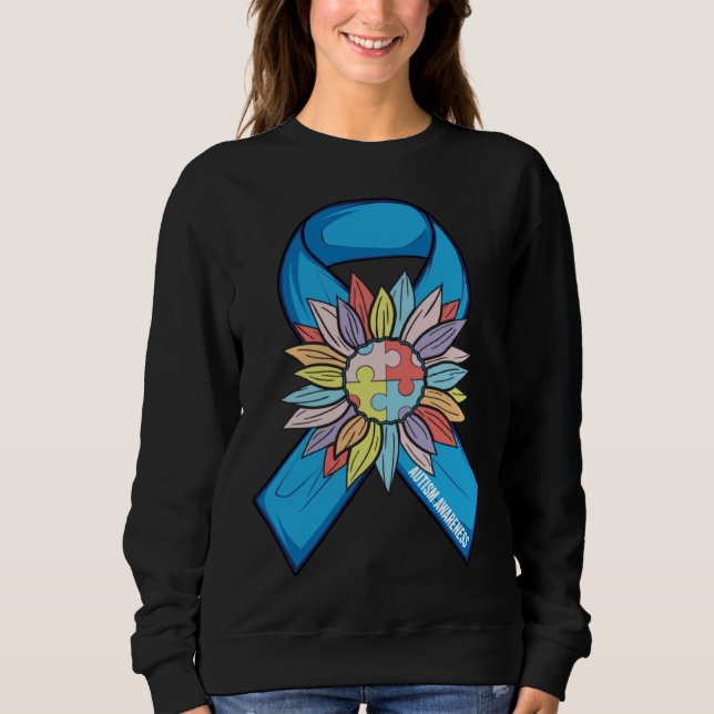 Autism Sunflower Blue Ribbon In April We Wear Blue Sweatshirt (Vorderseite)