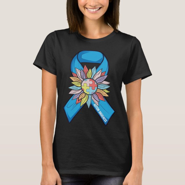Autism Sunflower Blue Ribbon In April We Wear Blue T-Shirt (Vorderseite)