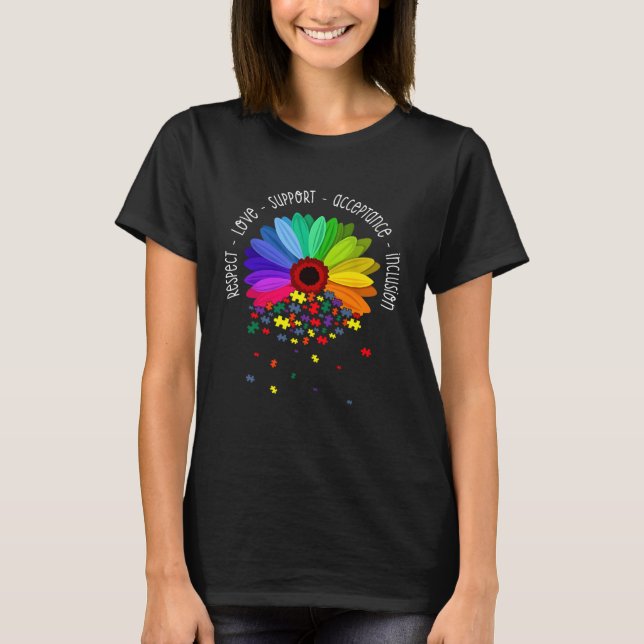 Autism Sunflower Respect Love Support Autism Aware T-Shirt (Vorderseite)