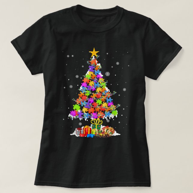 Autism Tree Christmas Pajama Autism Awareness Holi T-Shirt (Design vorne)