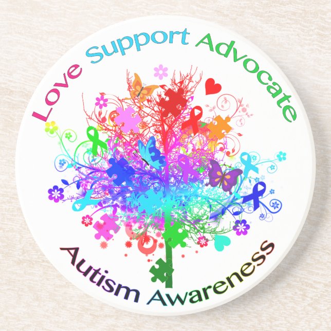 Autism Tree in Spectrum Sandstein Untersetzer (Vorne)