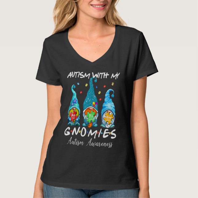 Autism With My Gnomies Autism Three Gnomes Awarene T-Shirt (Vorderseite)