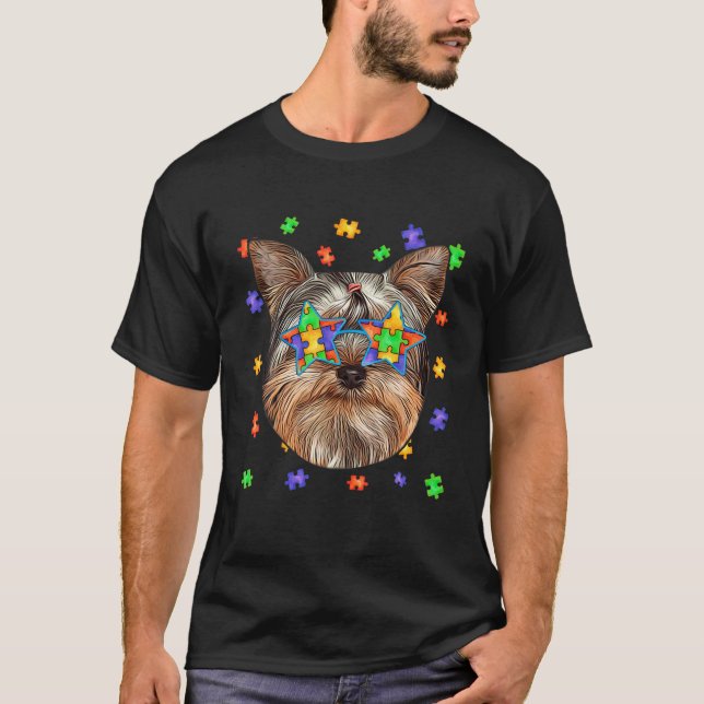 Autism Yorkshire Terrier Dog Puzzle Sonnenbrille H T-Shirt (Vorderseite)